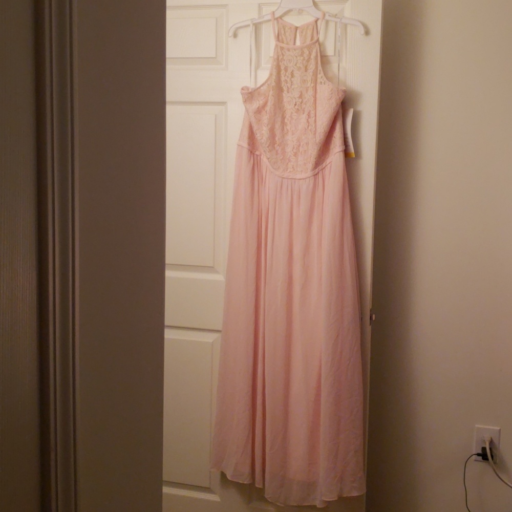 Levkoff Long Petal Pink Bridesmaid Dress